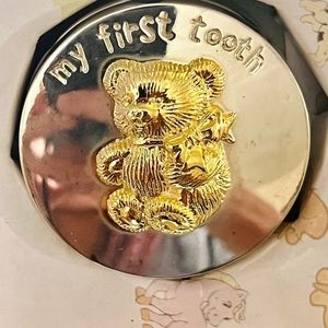 Vintage Silver Plated First Tooth & First Curl Box W Teddy Bear Top